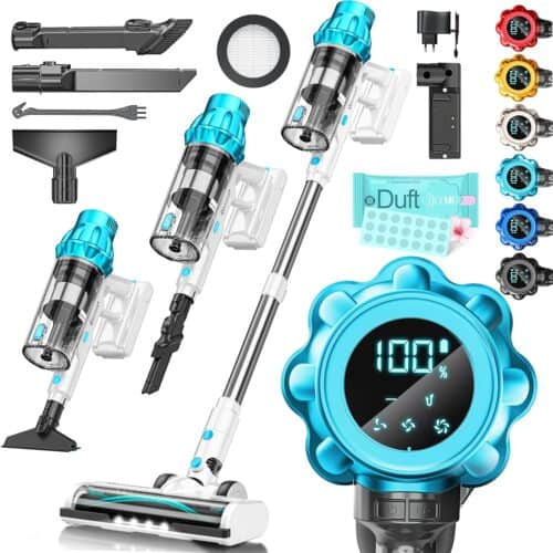 KESSER Akku-Staubsauger kabellos, 70 Min Laufzeit, leise, LED-Display, Anti-Tangle-Bürste