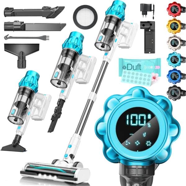 KESSER Akku-Staubsauger kabellos, 70 Min Laufzeit, leise, LED-Display, Anti-Tangle-Bürste