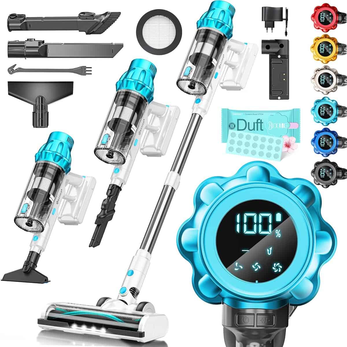 KESSER Akku-Staubsauger kabellos, 70 Min Laufzeit, leise, LED-Display, Anti-Tangle-Bürste