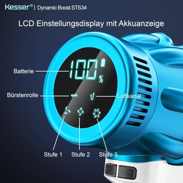 KESSER Akku-Staubsauger kabellos, 70 Min Laufzeit, leise, LED-Display, Anti-Tangle-Bürste