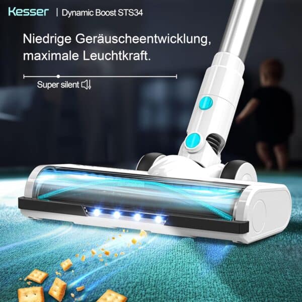 KESSER Akku-Staubsauger kabellos, 70 Min Laufzeit, leise, LED-Display, Anti-Tangle-Bürste