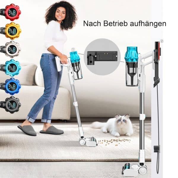 KESSER Akku-Staubsauger kabellos, 70 Min Laufzeit, leise, LED-Display, Anti-Tangle-Bürste