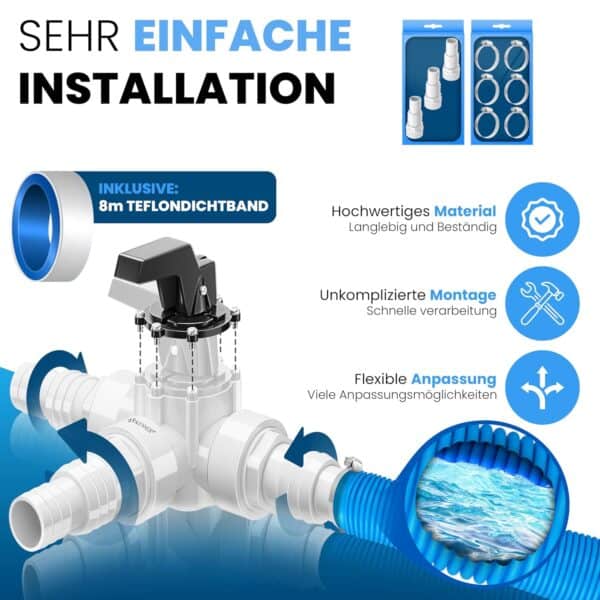 KESSER Bypass-Set Pool mit 3-Wege-Ventil, Ø32/38 mm Adapter, ideal für Sandfilteranlagen