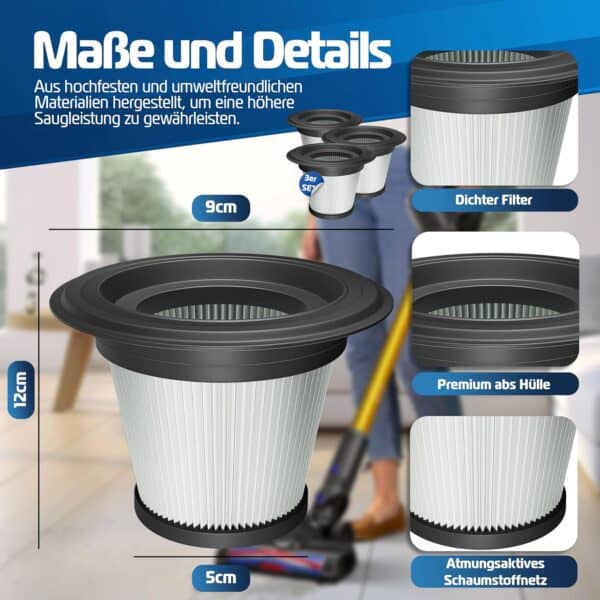KESSER Ersatzfilter-Set (3 Stück) für KESSER Akkusauger – 3in1 kompatibel, langlebig
