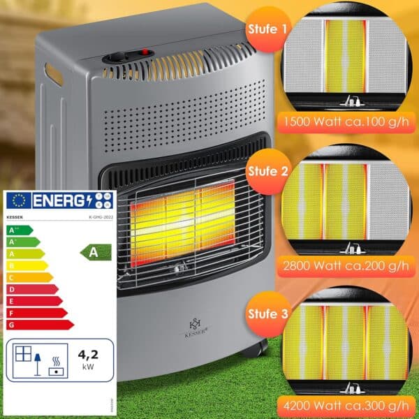 KESSER Gasheizer 4200W Keramikbrenner mit Gasdruckregler & Gasschlauch, Infrarot