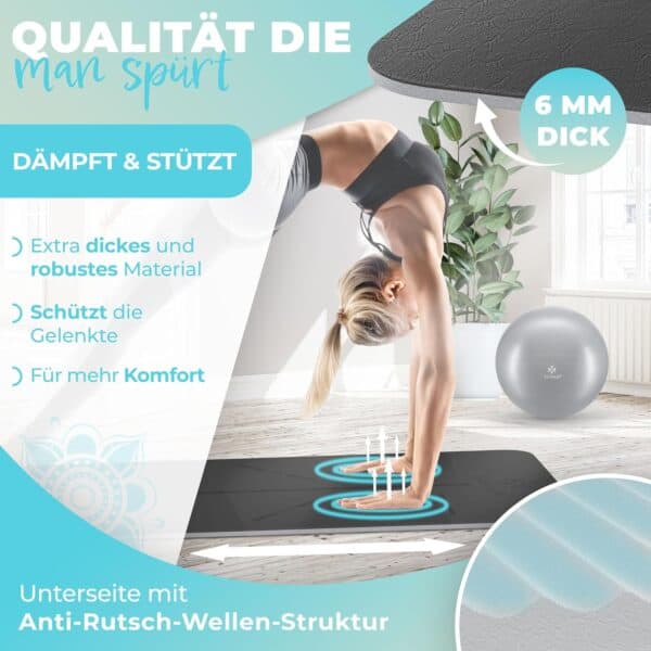 KESSER Gymnastikmatte TPE rutschfest, 183x61 cm – gepolstert mit Tragegurt