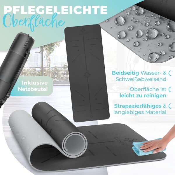 KESSER Gymnastikmatte TPE rutschfest, 183x61 cm – gepolstert mit Tragegurt