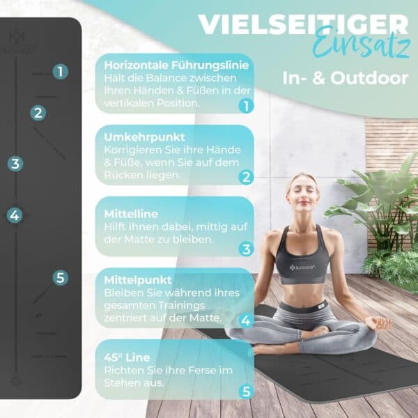 KESSER Gymnastikmatte TPE rutschfest, 183x61 cm – gepolstert mit Tragegurt