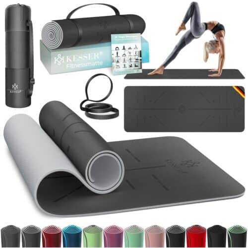 KESSER Gymnastikmatte TPE rutschfest, 183x61 cm – gepolstert mit Tragegurt