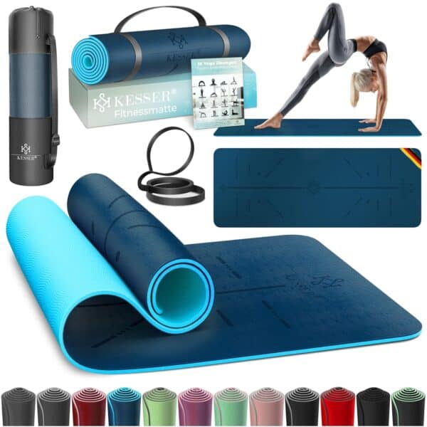 KESSER Gymnastikmatte TPE rutschfest, 183x61 cm – gepolstert mit Tragegurt
