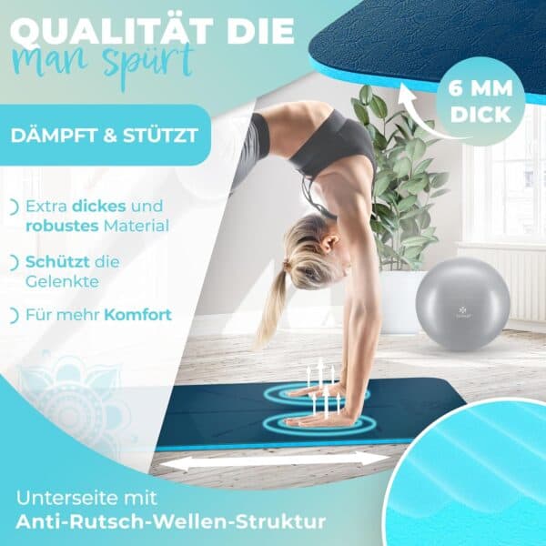 KESSER Gymnastikmatte TPE rutschfest, 183x61 cm – gepolstert mit Tragegurt
