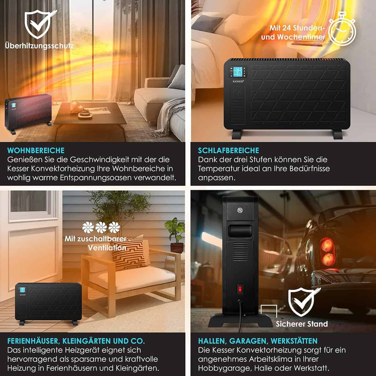 KESSER Konvektor Premium mit 3 Heizstufen, Thermostat, Fernbedienung, Timer, LCD