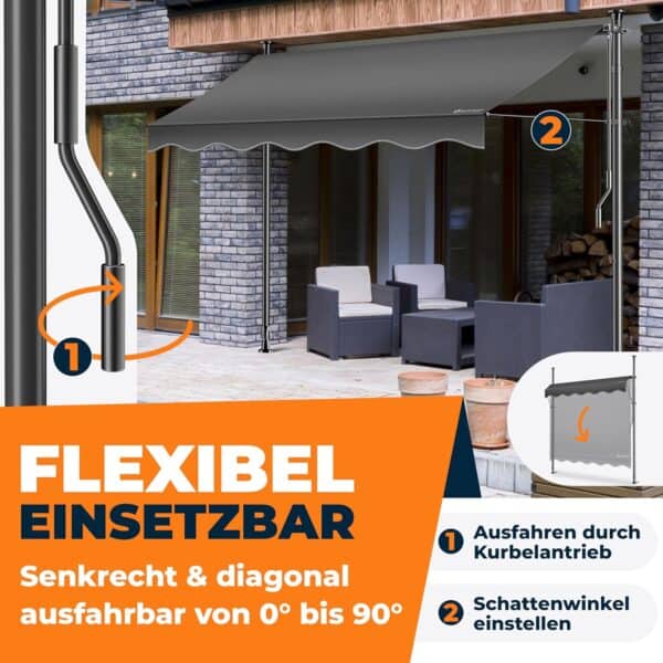 KESSER® Markise 200 cm | UV-Schutz | Höhenverstellbar | Klappbar für Terrasse und Balkon