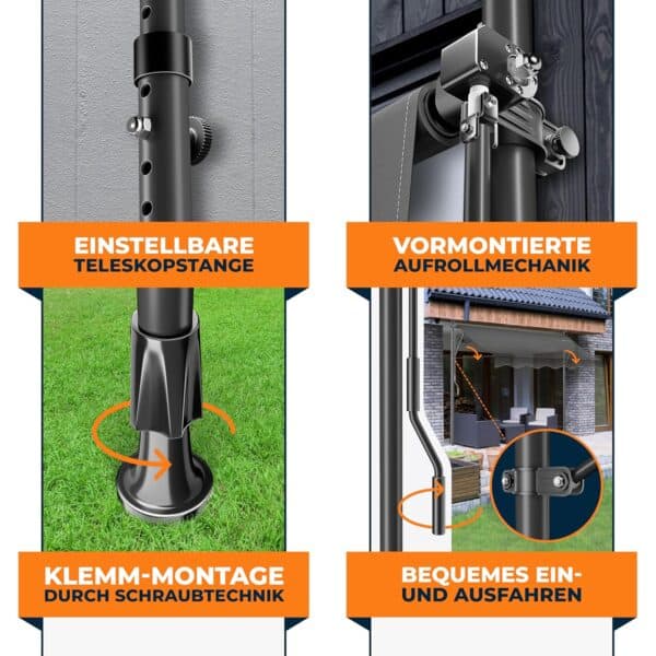 KESSER® Markise 200 cm | UV-Schutz | Höhenverstellbar | Klappbar für Terrasse und Balkon
