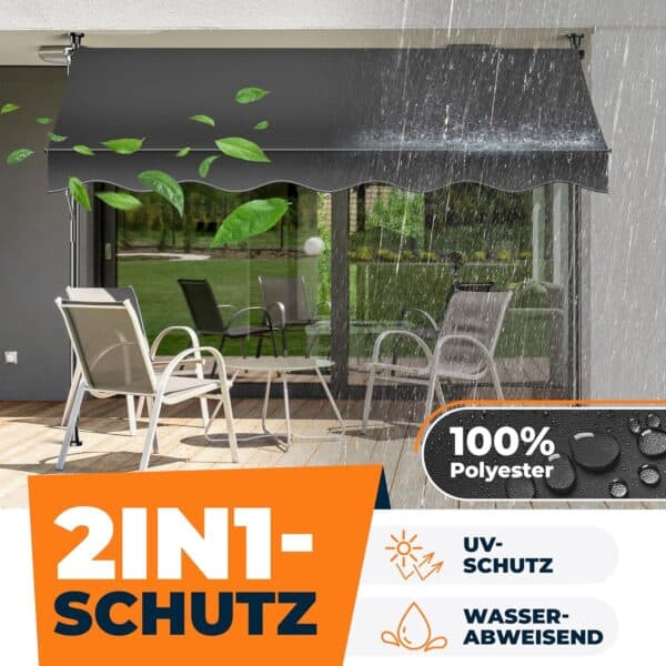 KESSER® Markise 200 cm | UV-Schutz | Höhenverstellbar | Klappbar für Terrasse und Balkon