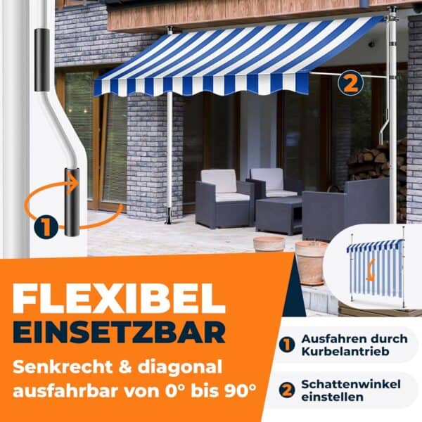 KESSER® Markise 200 cm | UV-Schutz | Höhenverstellbar | Klappbar für Terrasse und Balkon