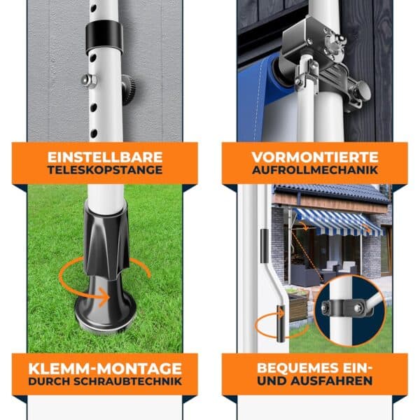 KESSER® Markise 200 cm | UV-Schutz | Höhenverstellbar | Klappbar für Terrasse und Balkon