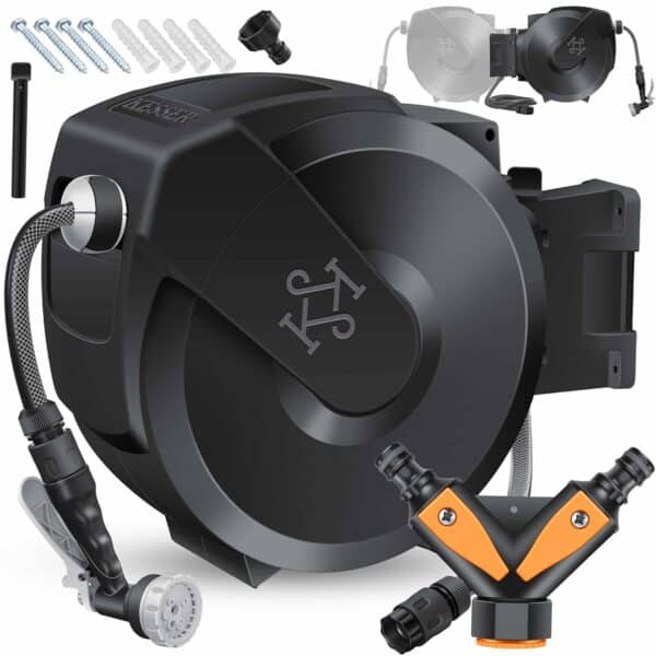 KESSER Schlauchtrommel 20m – Wandmontage, 180° schwenkbar, automatische Aufrollung