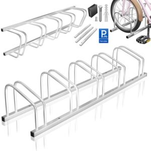 KESSER Fahrradständer aus Metall mit fünf Plätzen, Montagematerial, Bedienungsanleitung und einem Schild "P Fahrräder", hier mit einem Teil des Fahrrads. Ideal für organisiertes Parken - siehe unsere Fahrradständer Bewertung für weitere Details.