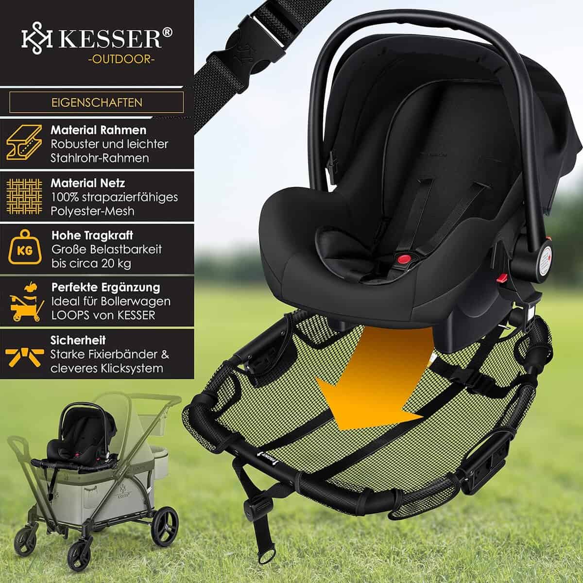 KESSER® Babyschale-Modul Kindersitzmodul-Aufsatz Zubehör Passend für Loops Faltbarer Bollerwagen Handwagen, Modul Universal für alle Babyschalle BabyliegeschaleZubehör:...