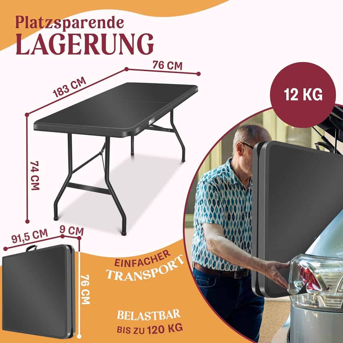 KESSER® Buffettisch Tisch klappbar Kunststoff 183x76 cm Campingtisch Partytisch Klapptisch Gartentisch für Garten, Terrasse und Balkon zusammenklappbar 6 Personen inkl. Cover &...