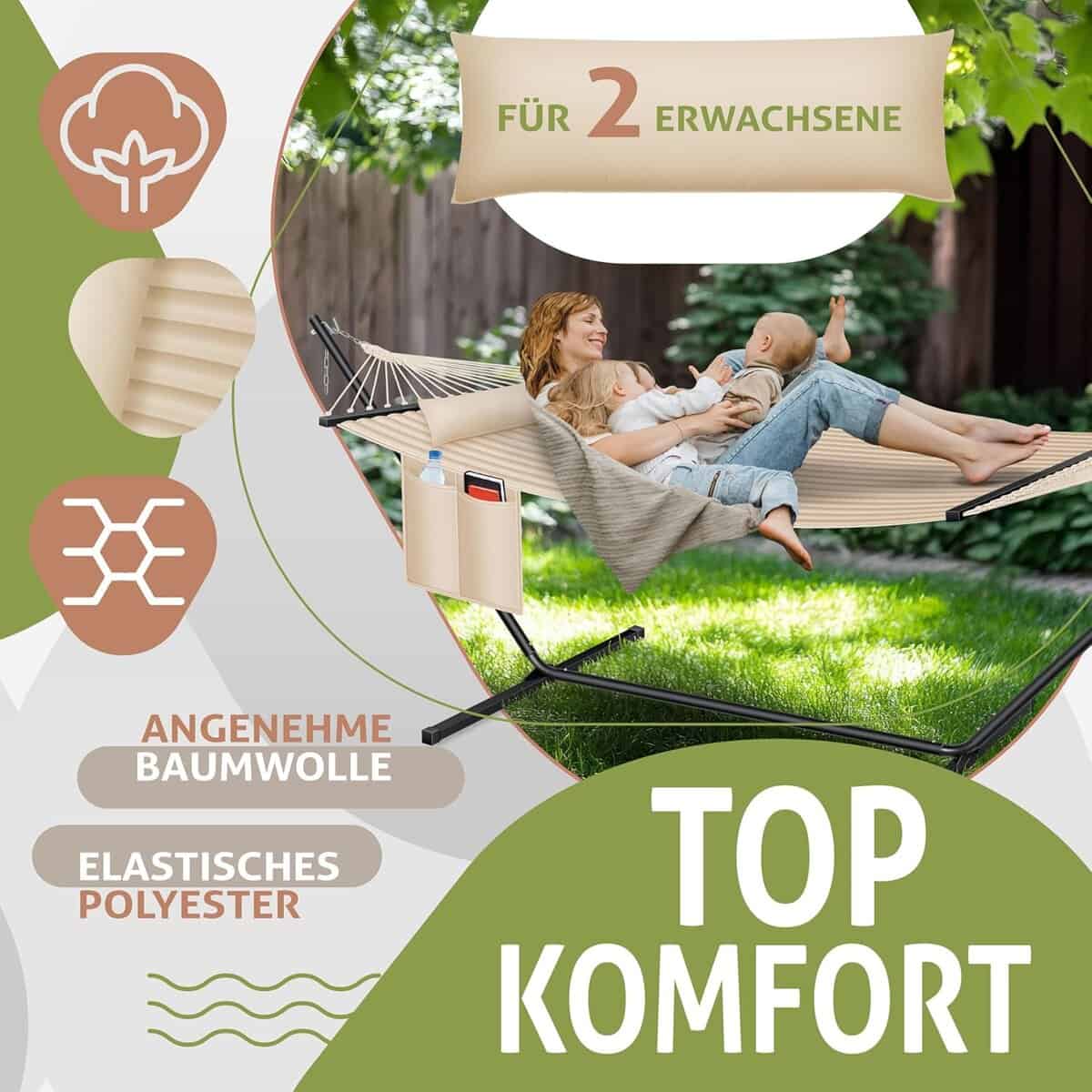 KESSER Hängematte mit Gestell – Doppel für 2 Personen, bis 200 kg, indoor/outdoor