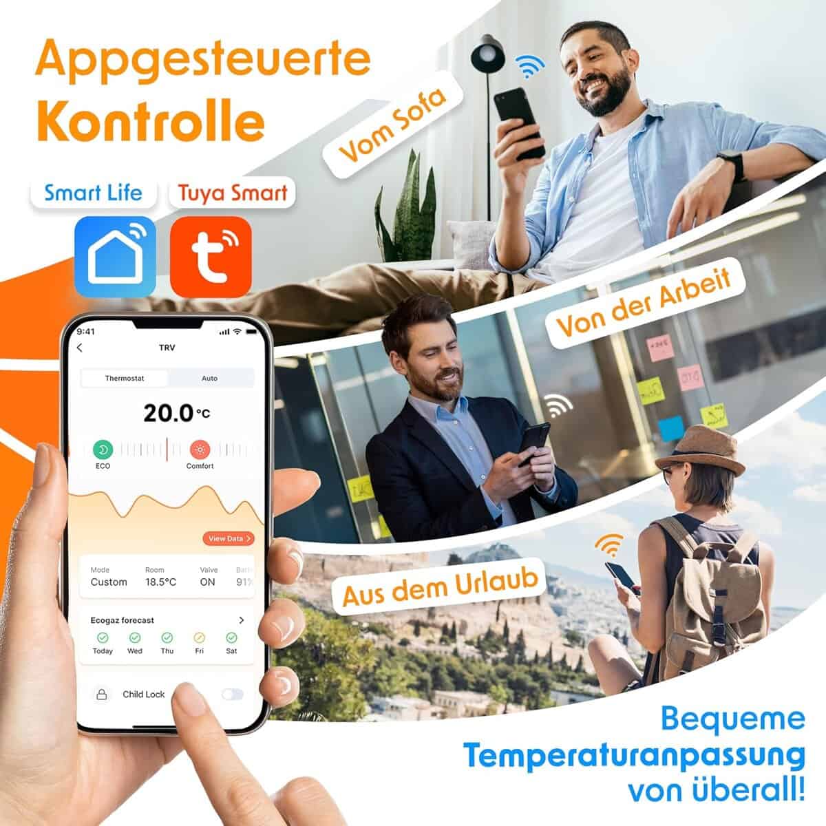 KESSER Heizkörperthermostat WiFi | App-Steuerung | Alexa/Google | Set mit 6 Ventilen