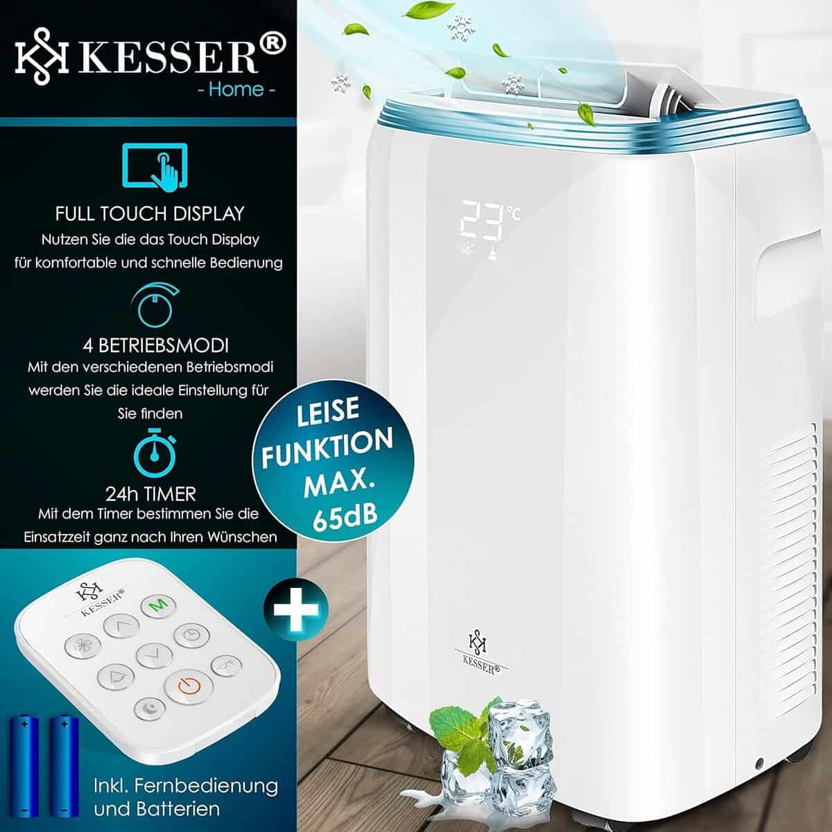 KESSER Klimagerät mobil 4in1 mit 9000 BTU, Entfeuchter & Timer, Fernbedienung