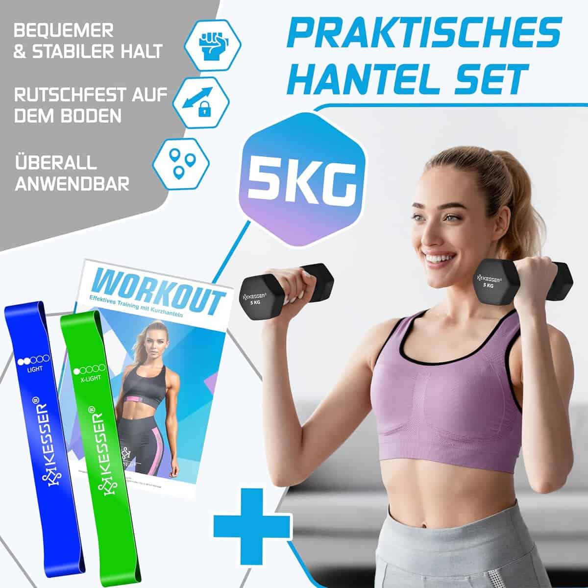 KESSER Kurzhantel-Set 2er (2–5 kg) – Neopren, Hexagon-Form, rutschfest