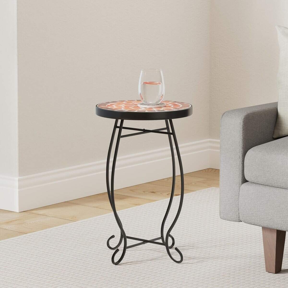 KESSER® Mosaiktisch Bistrotische Blumenhocker Rund 60 x 34 cm Metall Mosaik Beistelltisch Balkontisch Gartentische Terrassentisch Balkon Steinmosaik Garten Gartentisch Indoor...