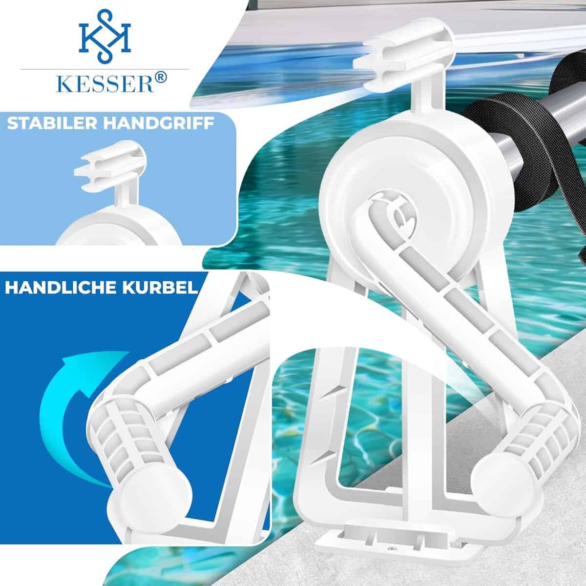 KESSER® Pool Aufroller Premium Aufrollsystem 1,05m - 6,15 m für Solarplane | mobiles Aufrollvorrichtung für Poolplane & Abdeckung inkl. Bänder, Bürste & Handschuhe |...