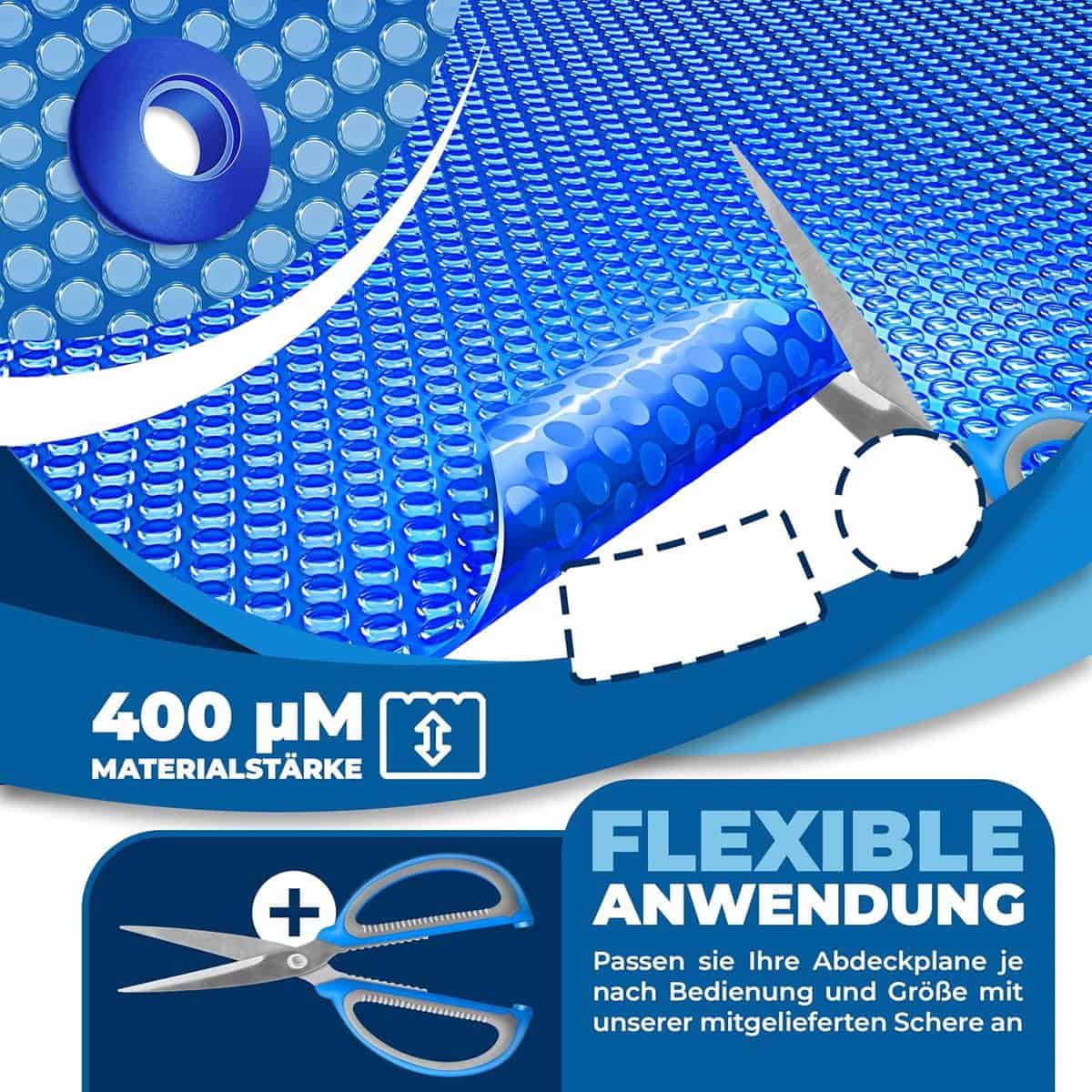 KESSER® Pool Solarabdeckplane Rechteckig 600 x 400cm Solarfolie 120 µm Solarabdeckung Solarplane zuschneidbar, Poolheizung Wassererwärmung Wärmeplane, Solarplane mit 1x...