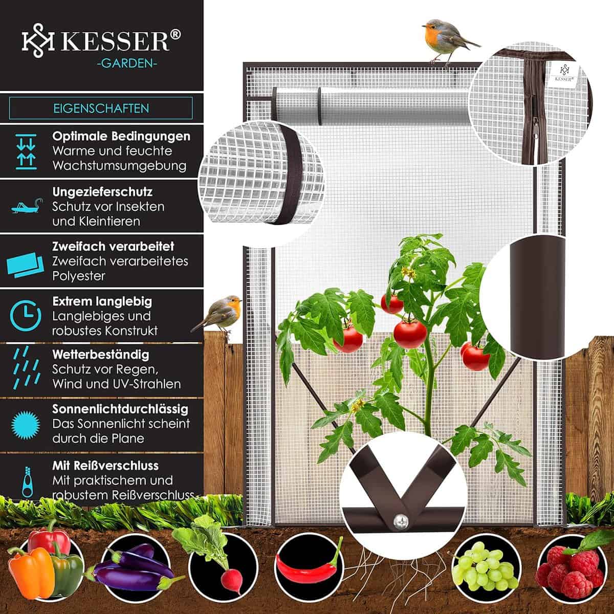 KESSER® Premium Tomatengewächshaus Foliengewächshaus, Gewächshaus klein, Tomatenhaus, Treibhaus mit Tür zum Aufrollen - 100 x 50 x 150 cm Frühbeet, Gemüse, Blumen, Obst, Inkl....
