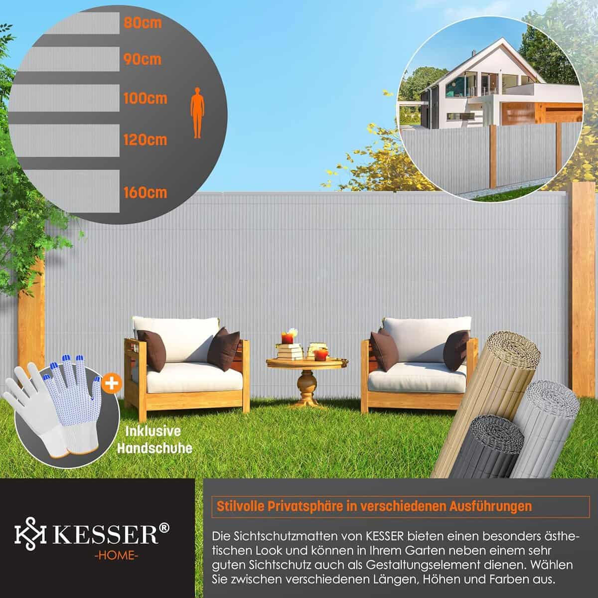 KESSER® PVC Sichtschutzmatte Sichtschutzzaun 120x500cm Balkonverkleidung Windschutz verstärkte Lamellen für Garten Balkon & Terrasse Balkonumrandung inkl Kabelbindern, Abdeckung...