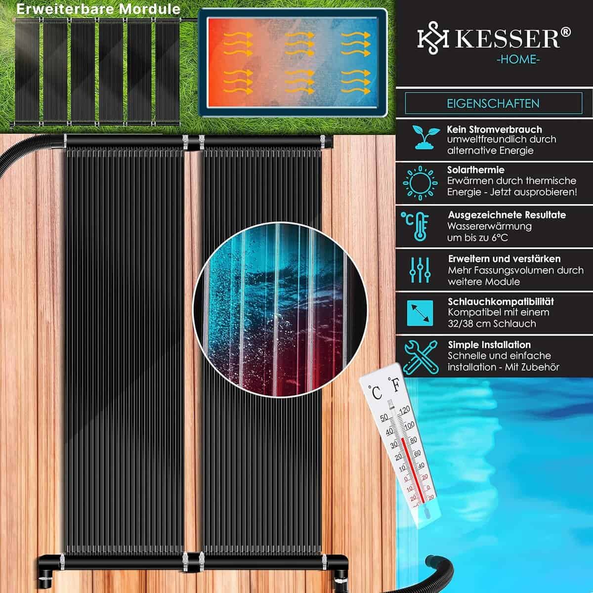 KESSER® Solarkollektor Poolheizung 400 x 70 cm, Warmwasser Heizung Solarheizung für Pools Schwimmbad bis 16.000 l Wasserinhalt l Beliebig erweiterbar l UV-beständiger Kunststoff