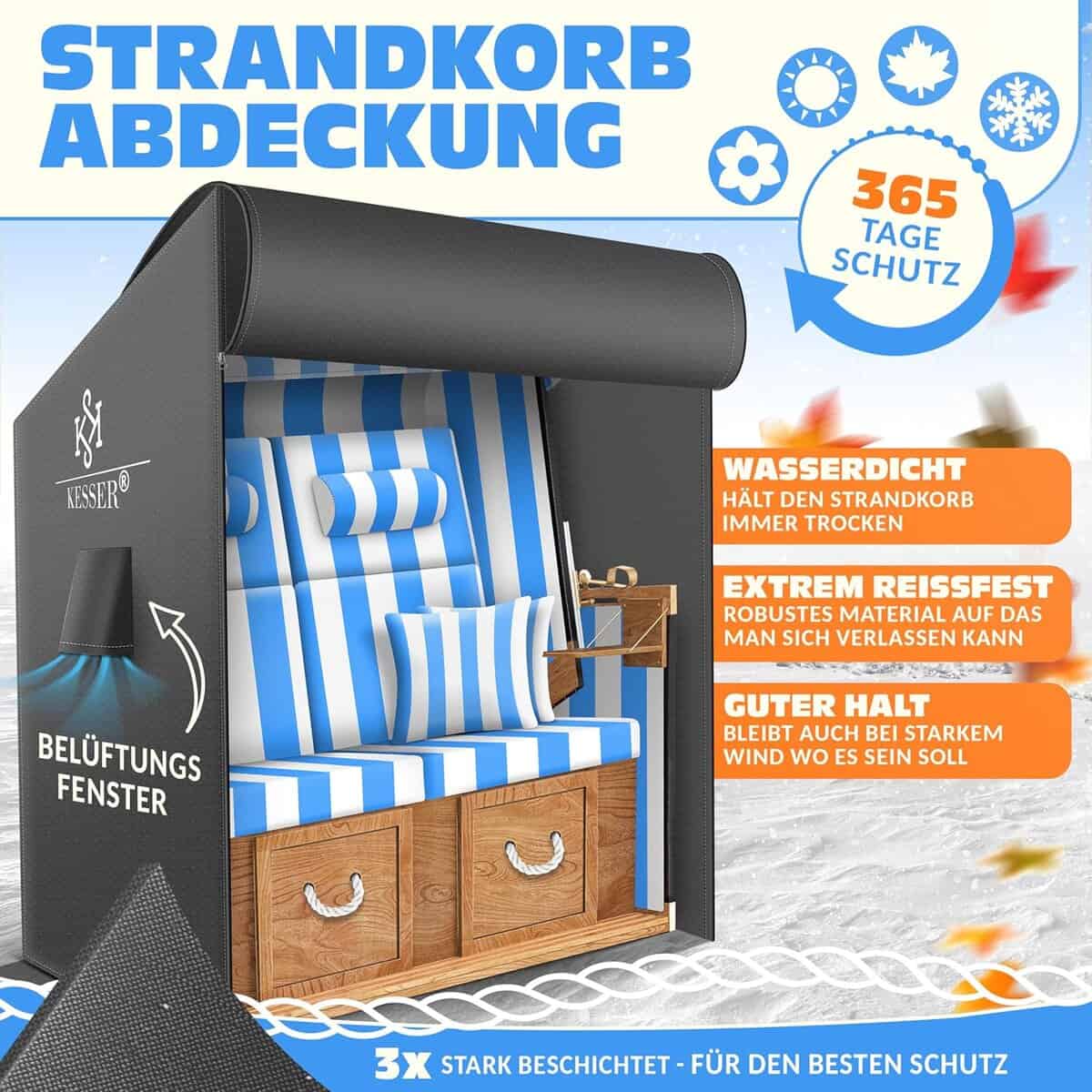 KESSER® Strandkorb Schutzhülle – wasserdicht, winterfest, UV-beständig, 600D Oxford