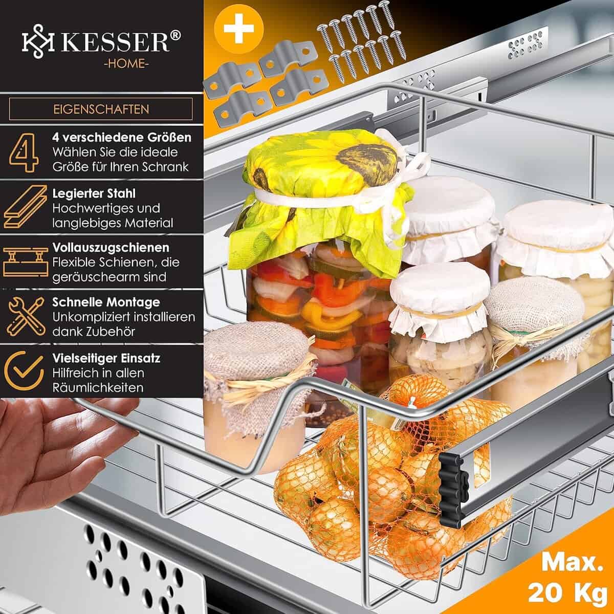 KESSER® Teleskopschublade 4x 60 cm ✓ Küchenschublade ✓ Küchenschrank ✓ Korbauszug ✓ Schrankauszug ✓ Vollauszug ✓ Schublade