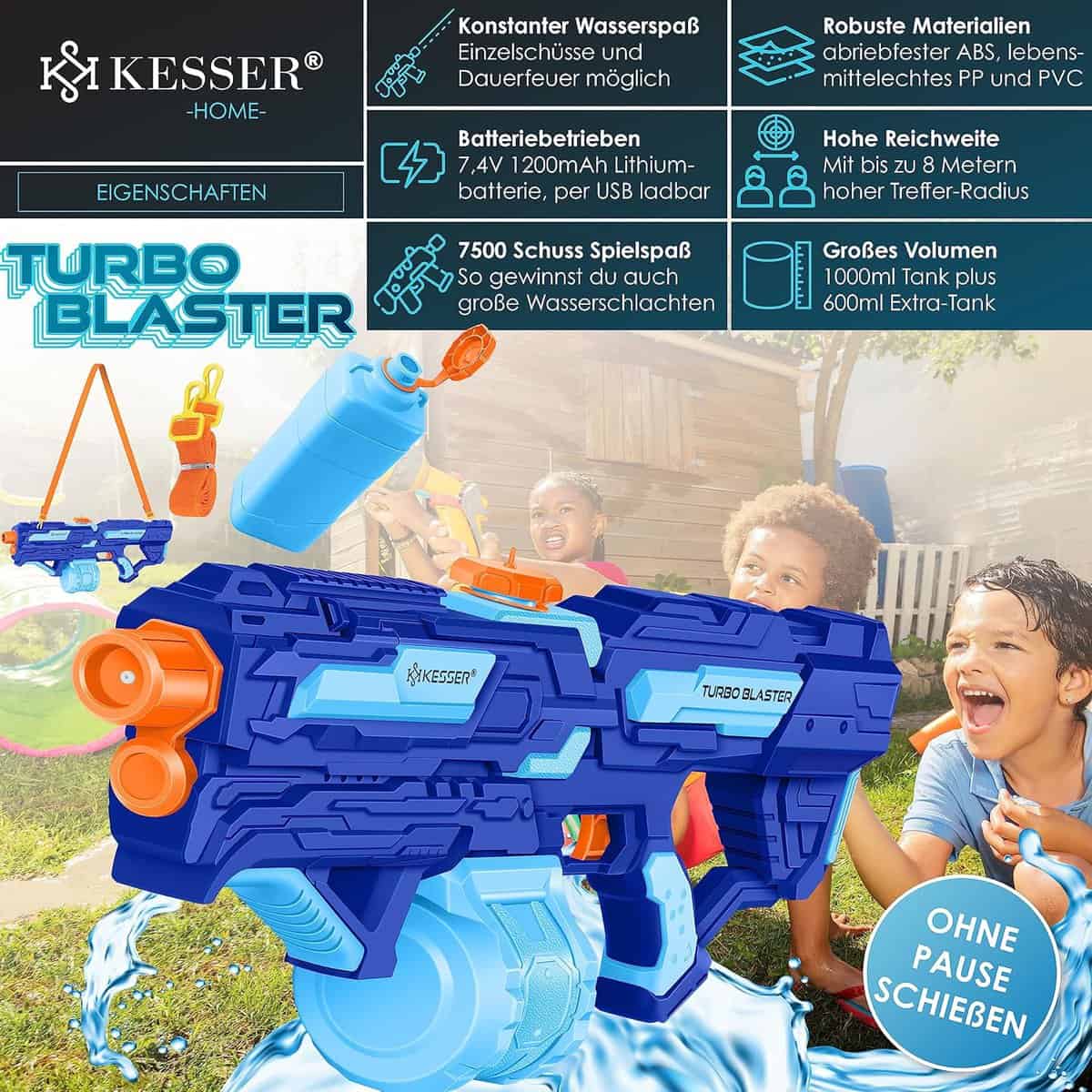 KESSER® Wasserpistole Elektrisch mit Akku Spritzpistolen 1000 ml große Wasserspritzpistole für Kinder und Erwachsene, 8m Reichweite, Wasserspielzeug inkl. Akku, Ladekabel &...