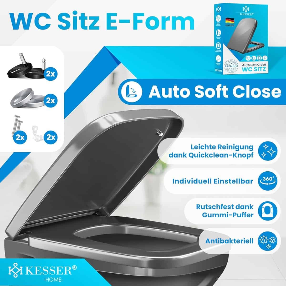 KESSER® WC Sitz mit Absenkautomatik Toilettendeckel Quick-Release-Funktion und Softclose - einfache Montage Klodeckel aus Duroplast Toilettensitz mit Edelstahl Befestigung (Wc...